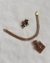Antique gold polish kundan, ruby & emerald necklace, SET-Silver Neckpiece-CI-House of Taamara